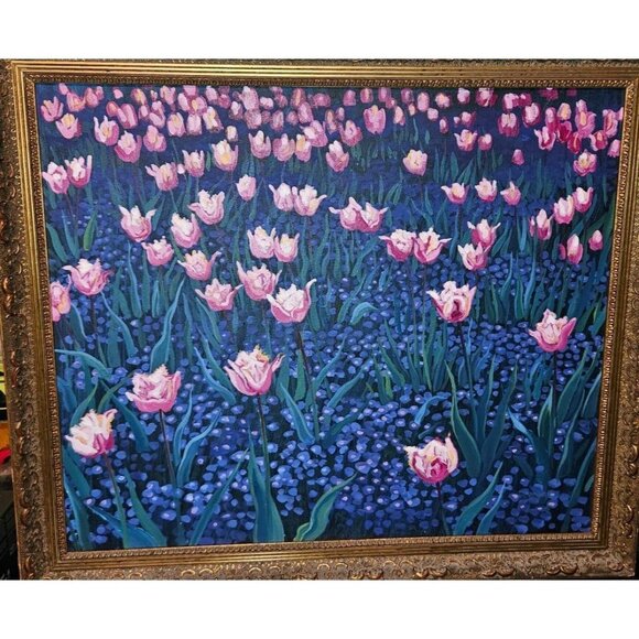 David Harrison Acrylic Floral Painting In Ornate Frame From Nordstrom Collection - Picture 1 of 13